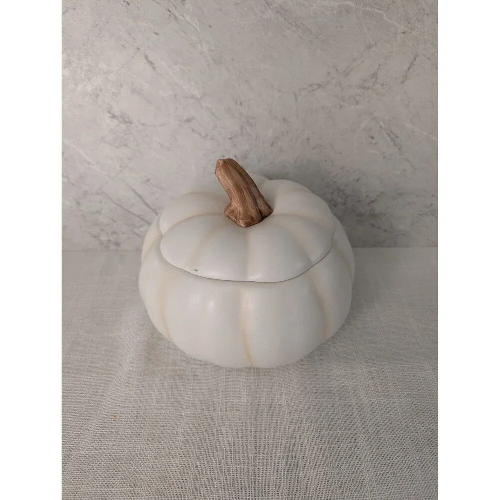 Teleflora Halloween Enchanted Harvest White Pumpkin Ceramic Cookie Jar 7